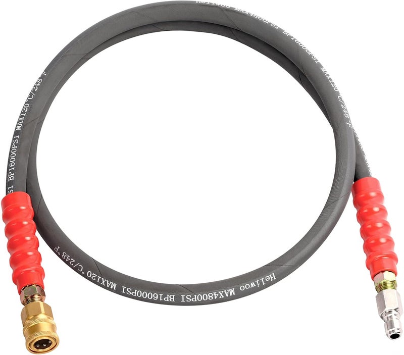 Heliwoo Pressure Washer Whip Hose 5FT, 3/8'' Reel Connector for Power Washer, 248°F Hot Water Jumper with 3/8'' Quick Connect Adapter Set, Steel-Braided-4800 PSI - Image 1